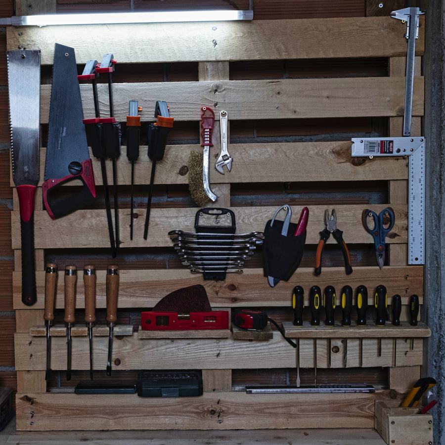 Organized garage tool wall